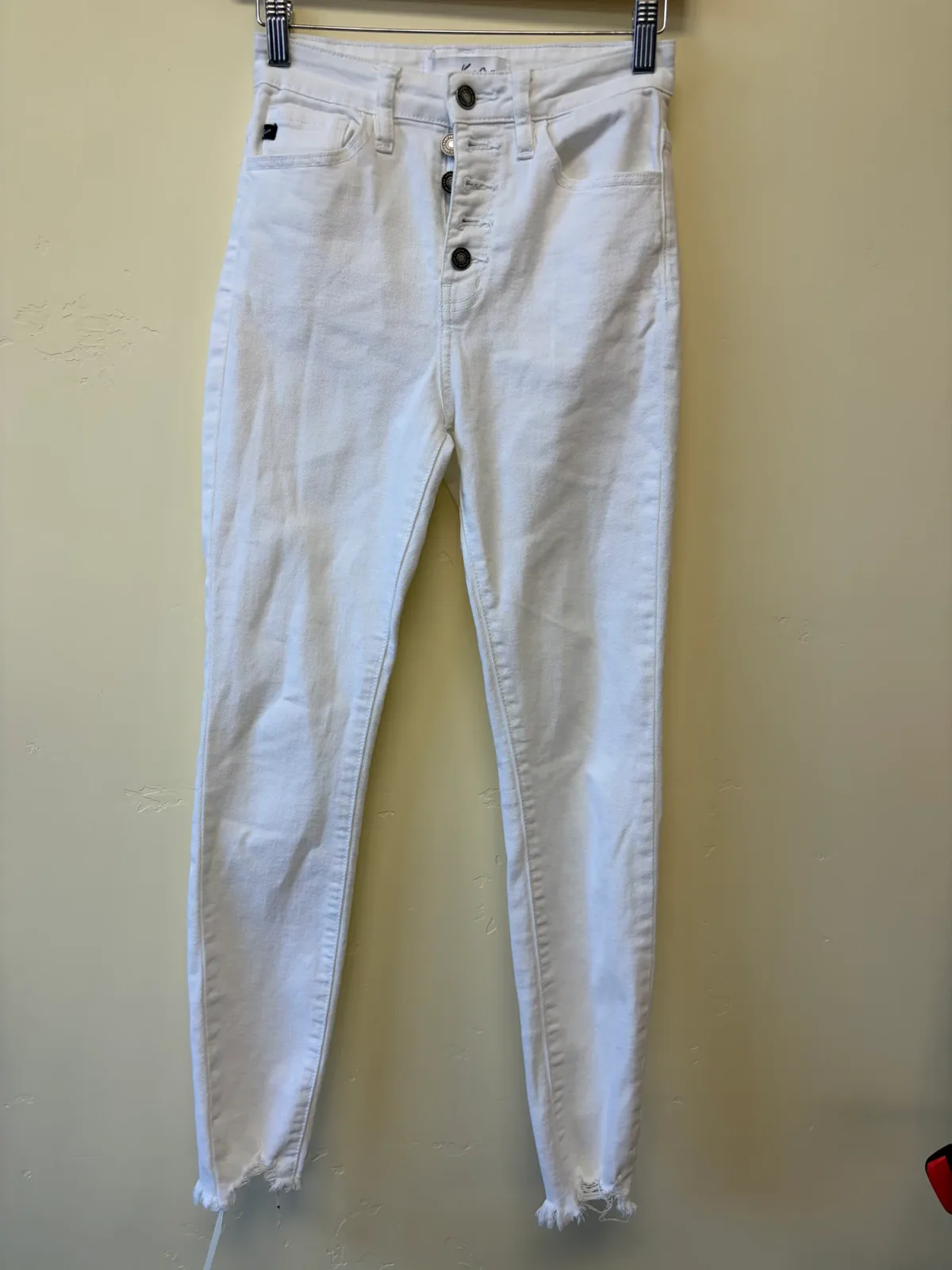 KanCan Women's High Rise Exposed Button Fly Skinny Jeans White Raw Hem Size 24 photo 2
