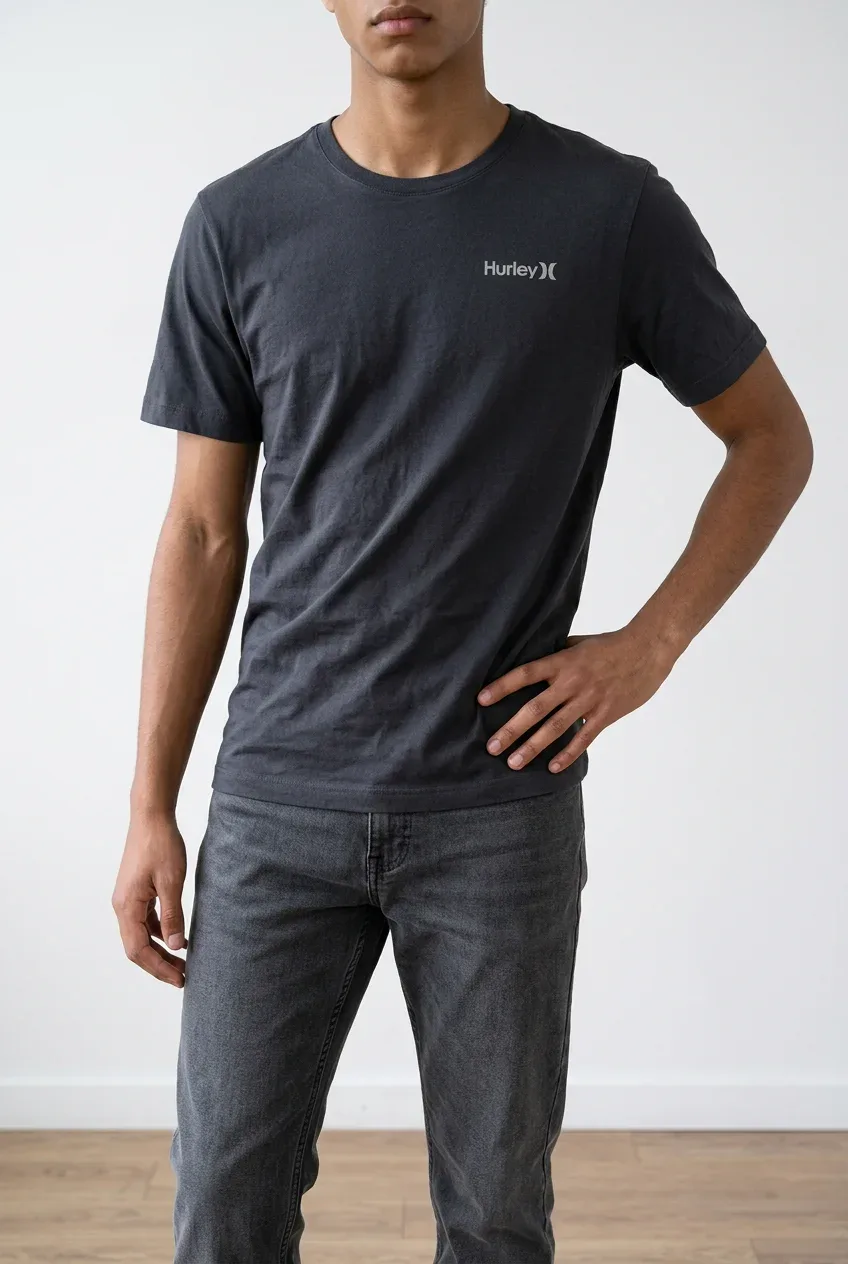 Hurley Mens Graphic Crew Neck Short Sleeve T-Shirt Charcoal Gray Black