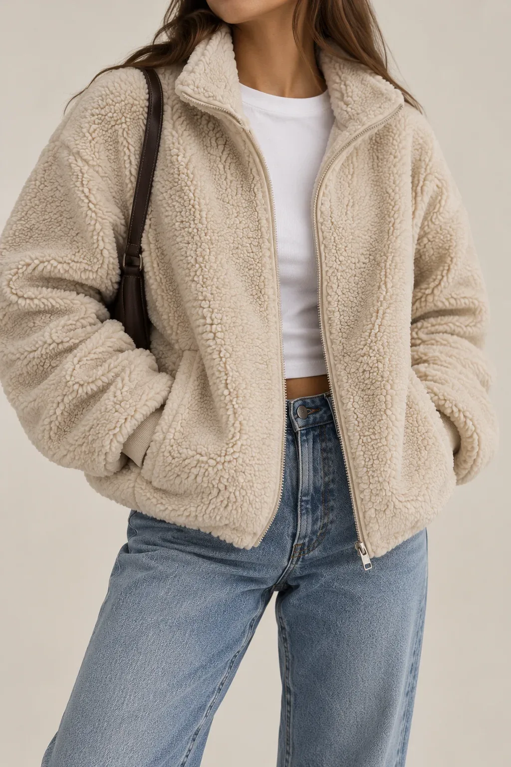 Levi's Women's Full Zip Sherpa Teddy Jacket Cream Beige Size XS Warm Cozy