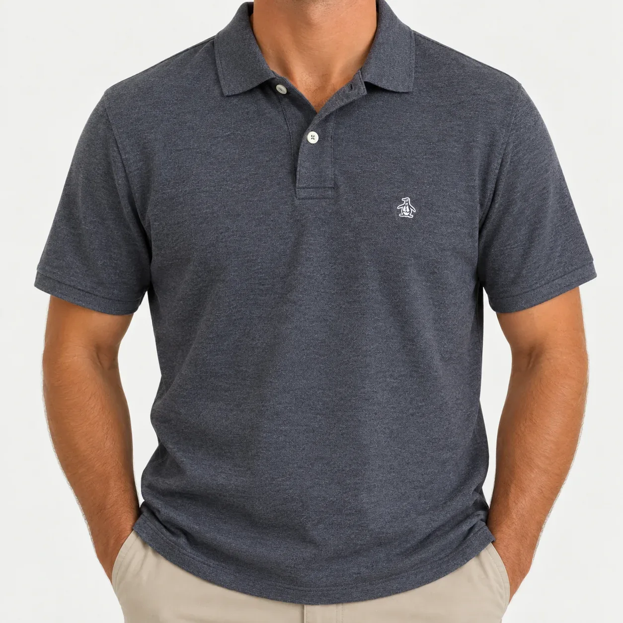 Original Penguin Men's Organic Cotton Piqué Daddy Polo Shirt Dark Charcoal Gray NWT Size L
