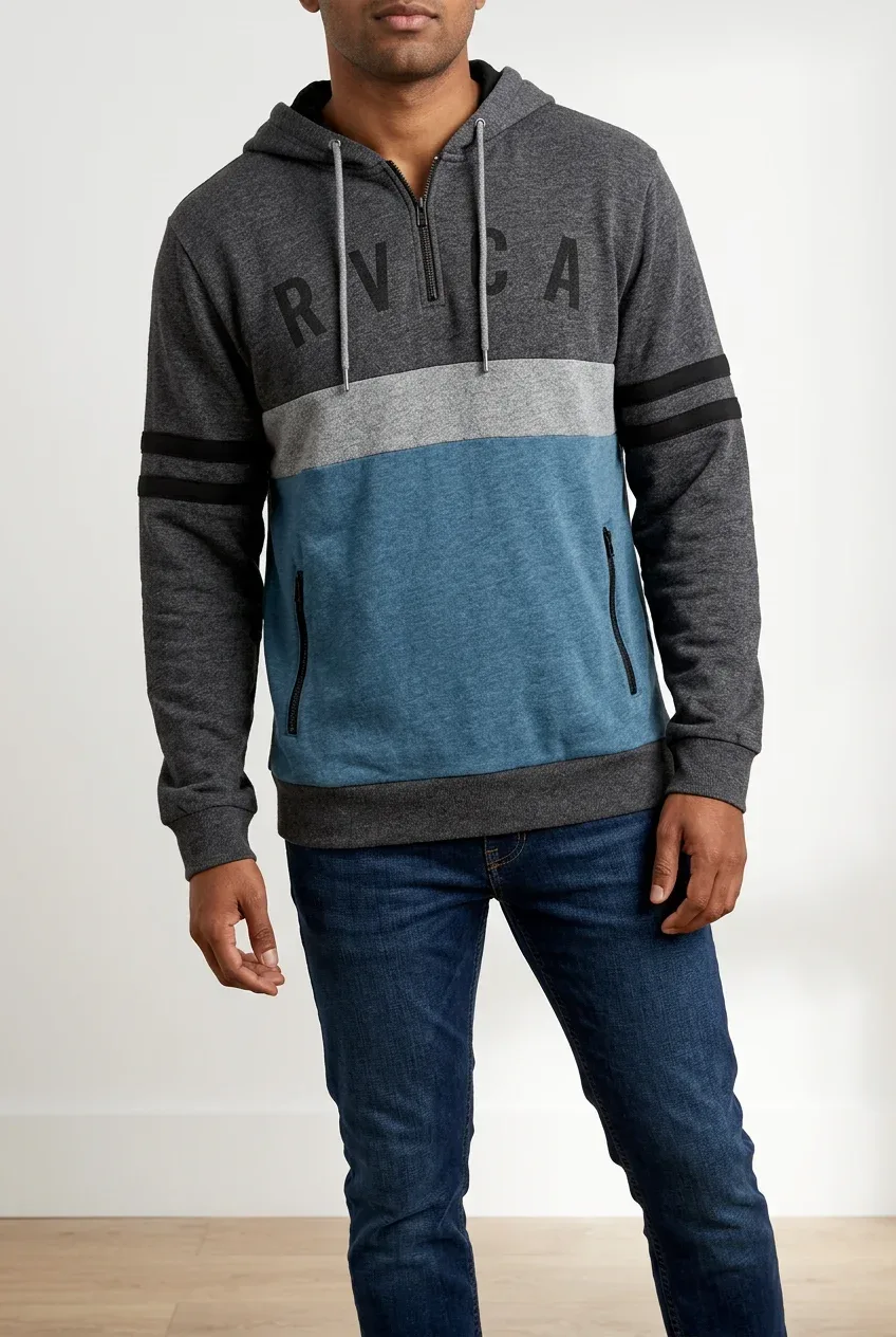 RVCA Mens Graphic Colorblock 1/4 Zip Pullover Hoodie Sweatshirt Multi