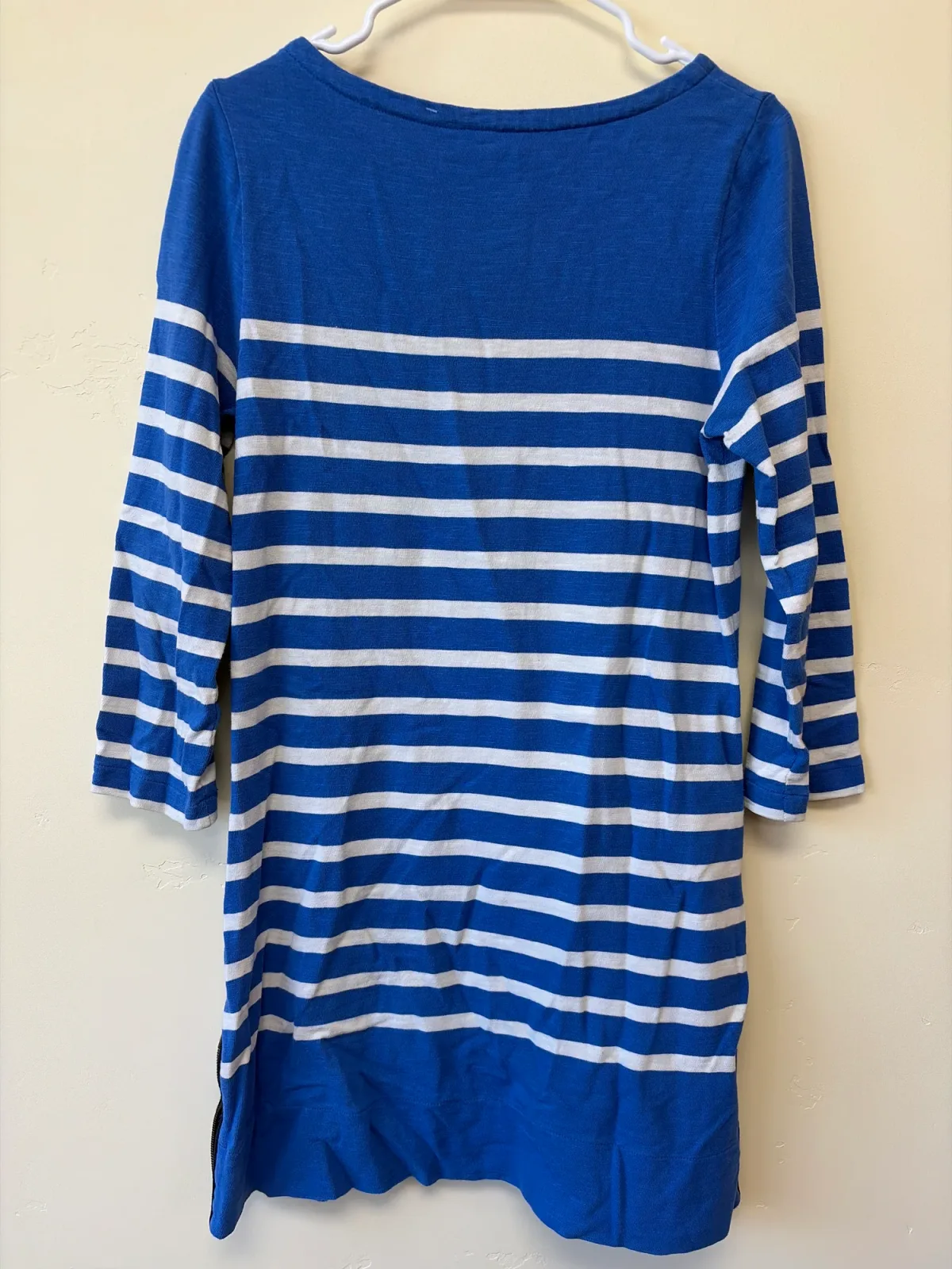 J.Crew Blue White Striped Boatneck Side Zipper Long Sleeve Tunic Top Size S photo 3