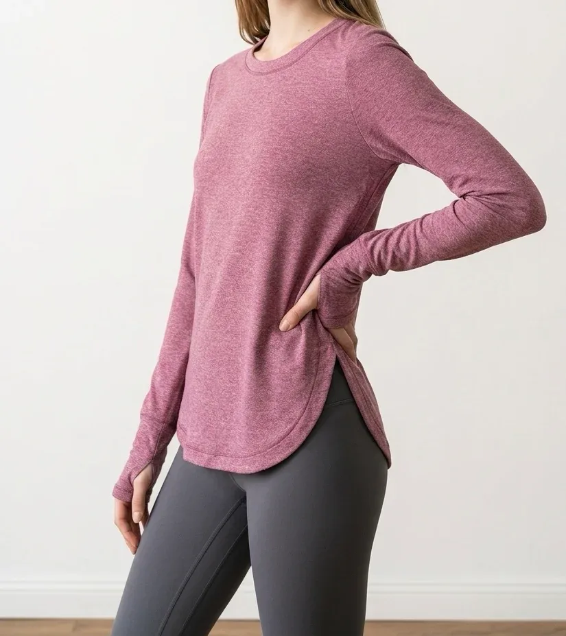 Athleta Women's Heathered Mauve Pink Renew Long Sleeve Tunic Top — Size Small