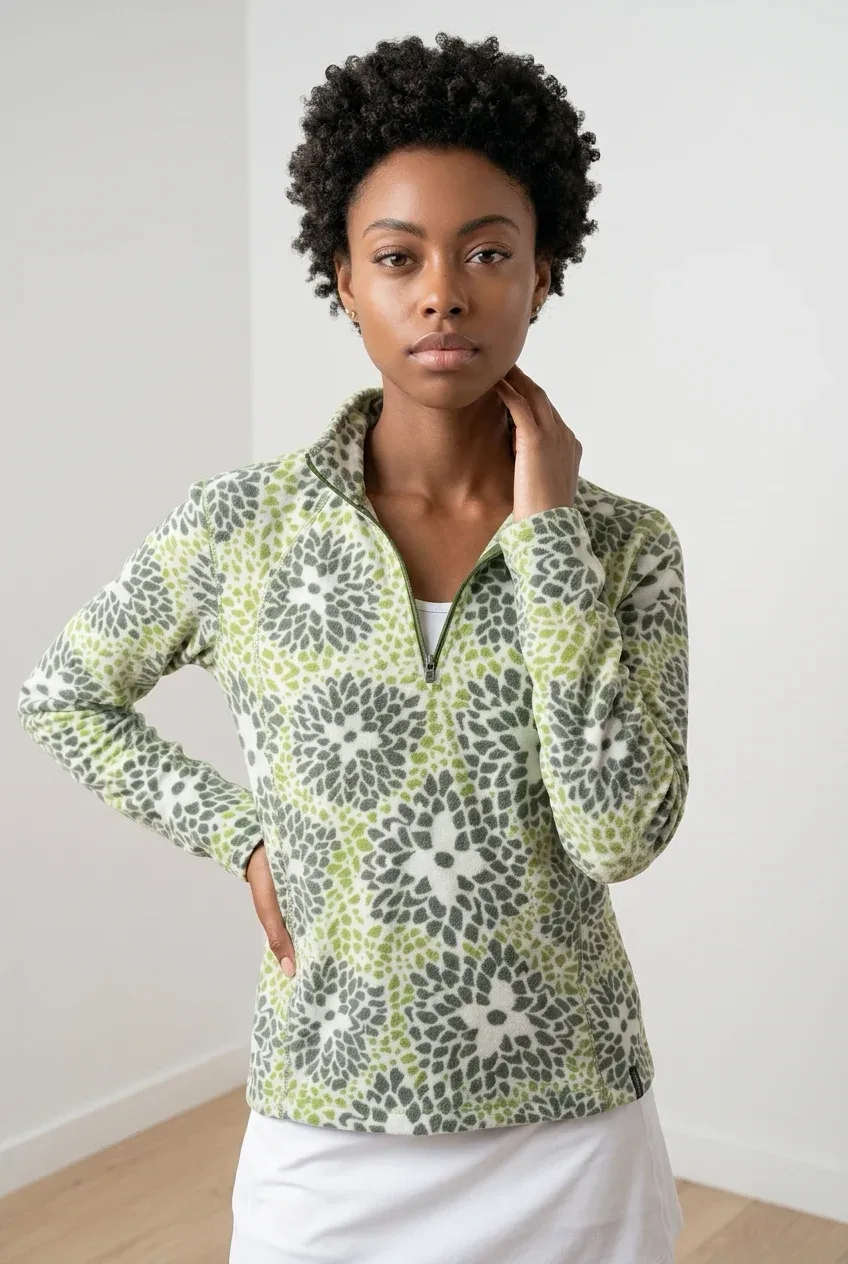 Columbia Women’s Green & White Floral Quarter-Zip Fleece Pullover