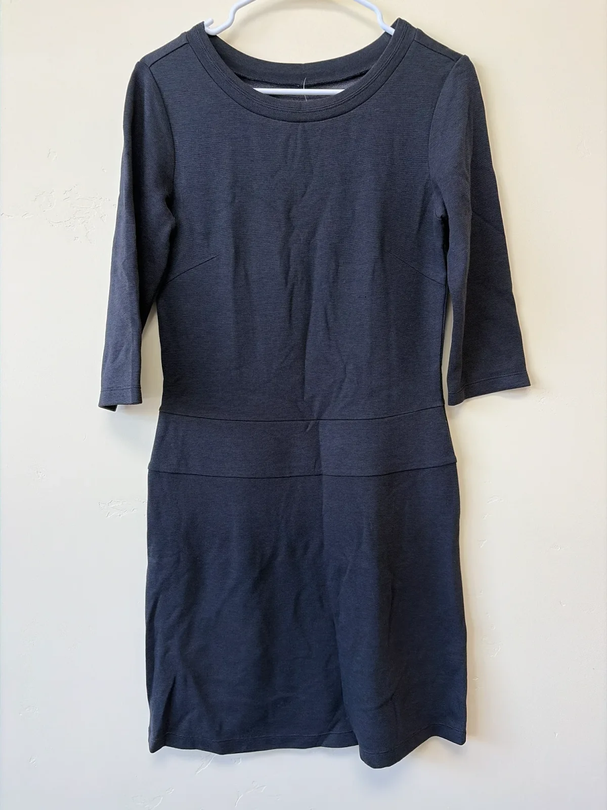 Horny Toad Charcoal Grey Ribbed Knit 3/4 Sleeve Drop Waist Sheath Dress Size S photo 2