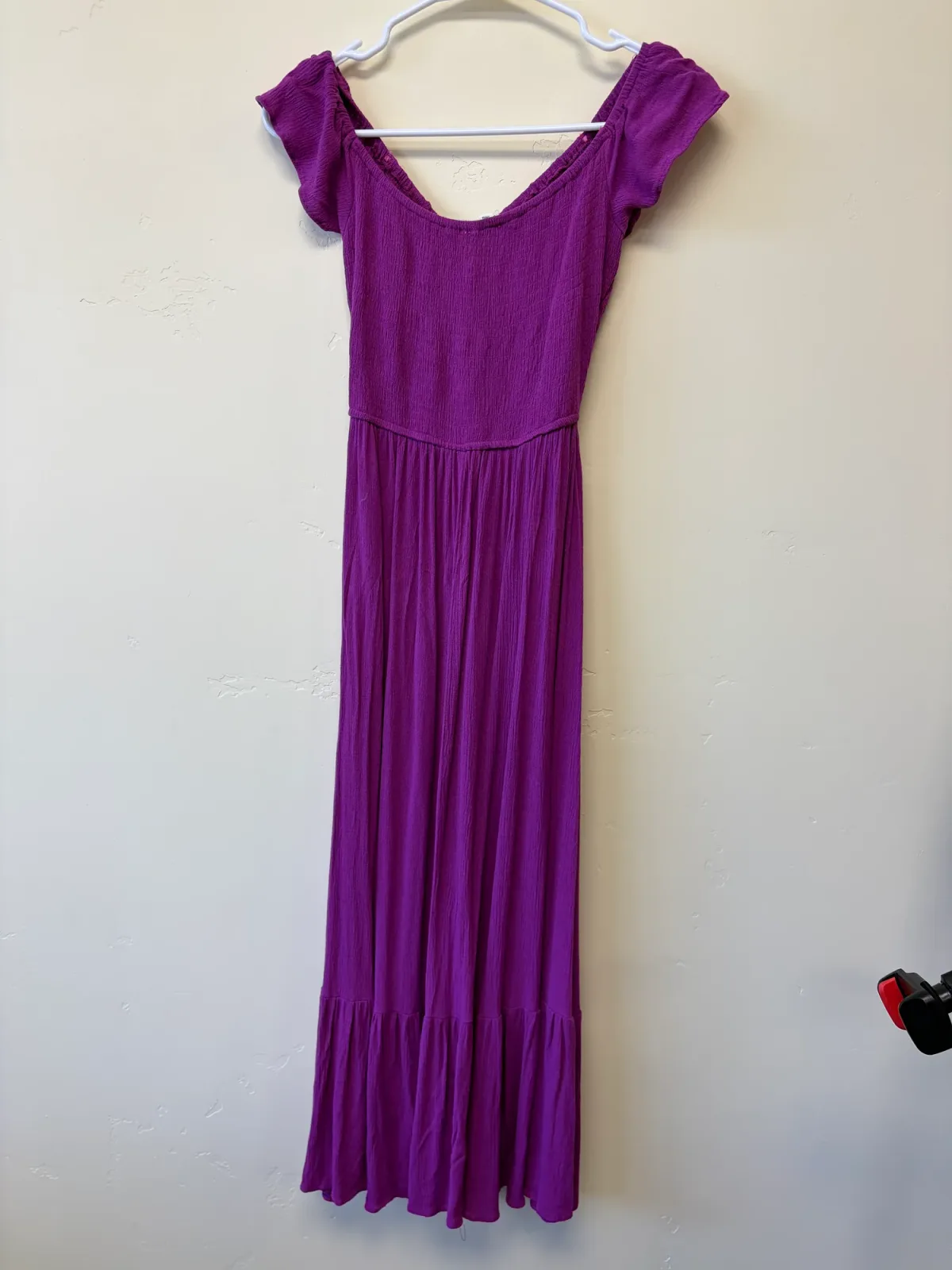 Dress Day Women's Smocked Ruched Ruffle Hem Maxi Dress Magenta Purple Size S photo 3