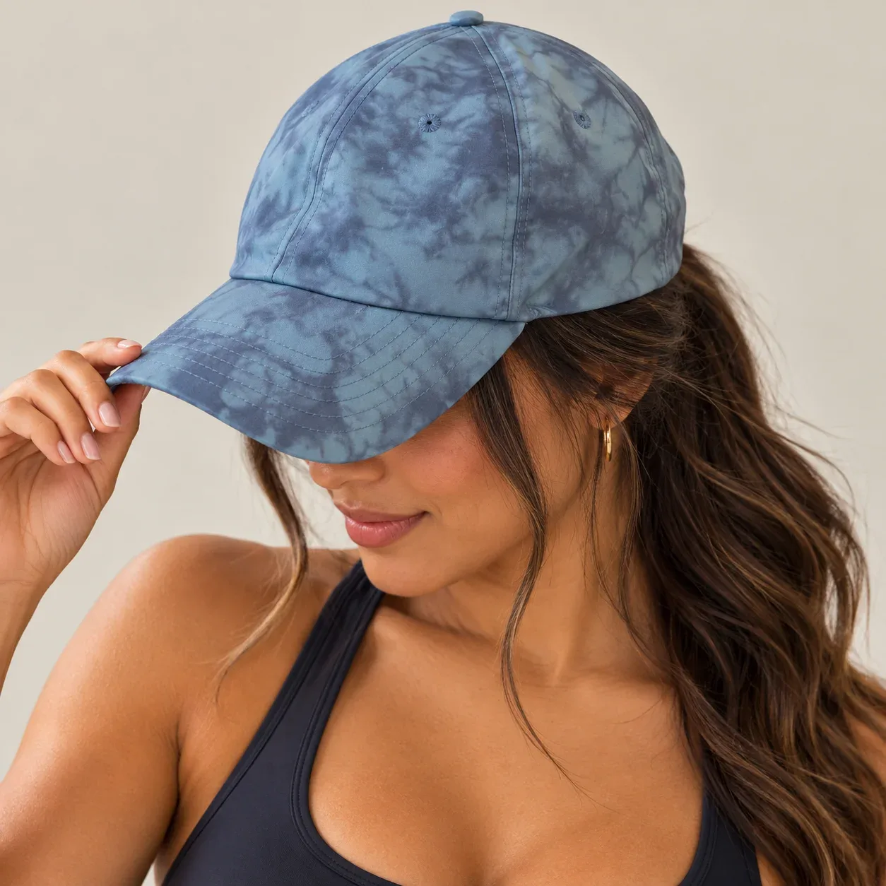 Athleta Kinetic Printed Baseball Cap Riptide Gray Blue Tie-Dye Running Hat - One Size OS
