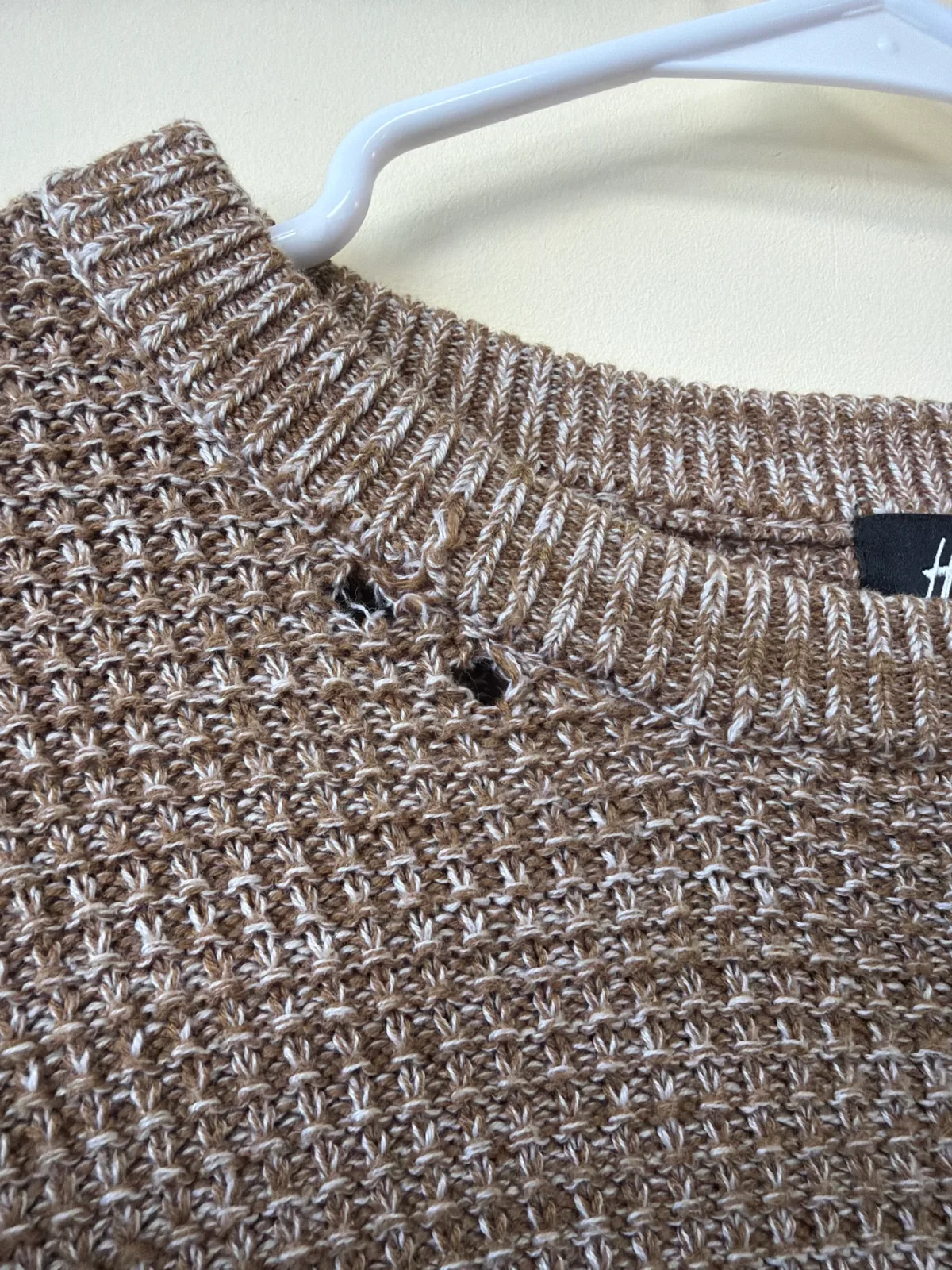 H&M Men's Brown Melange Waffle Knit Crewneck Sweater — Size Small photo 4