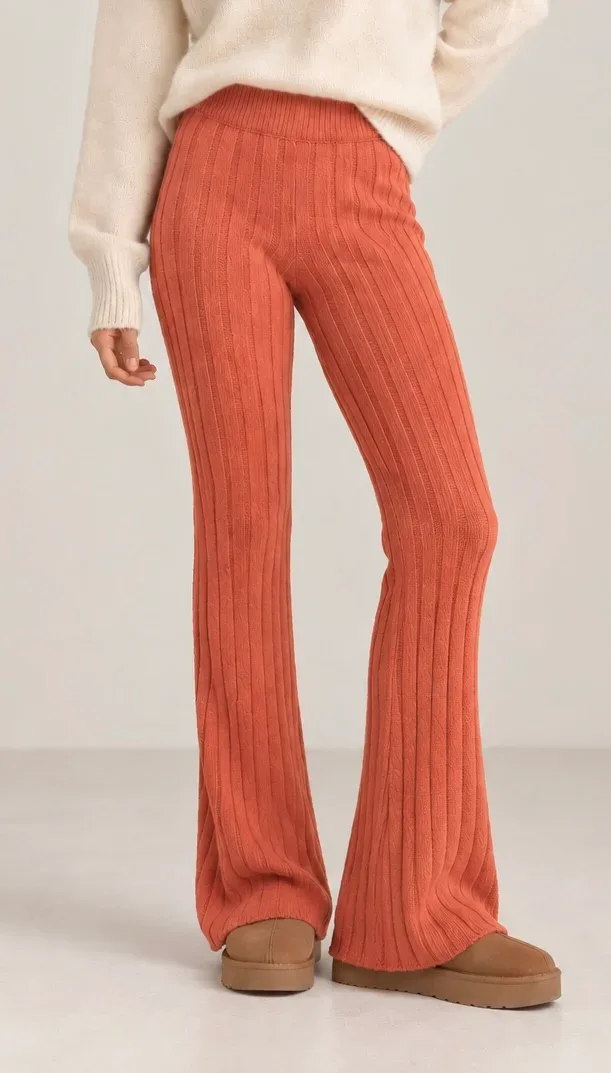 Free People FP Beach Wide-Ribbed Knit High-Rise Flare Lounge Pants - Women's Size XS