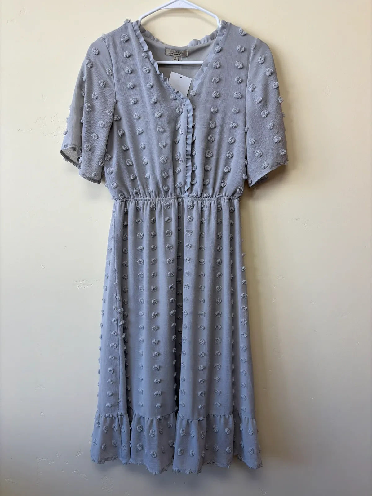 Polagram Swiss Dot Ruffle-Trim V-Neck Mini Dress - Size Small photo 2