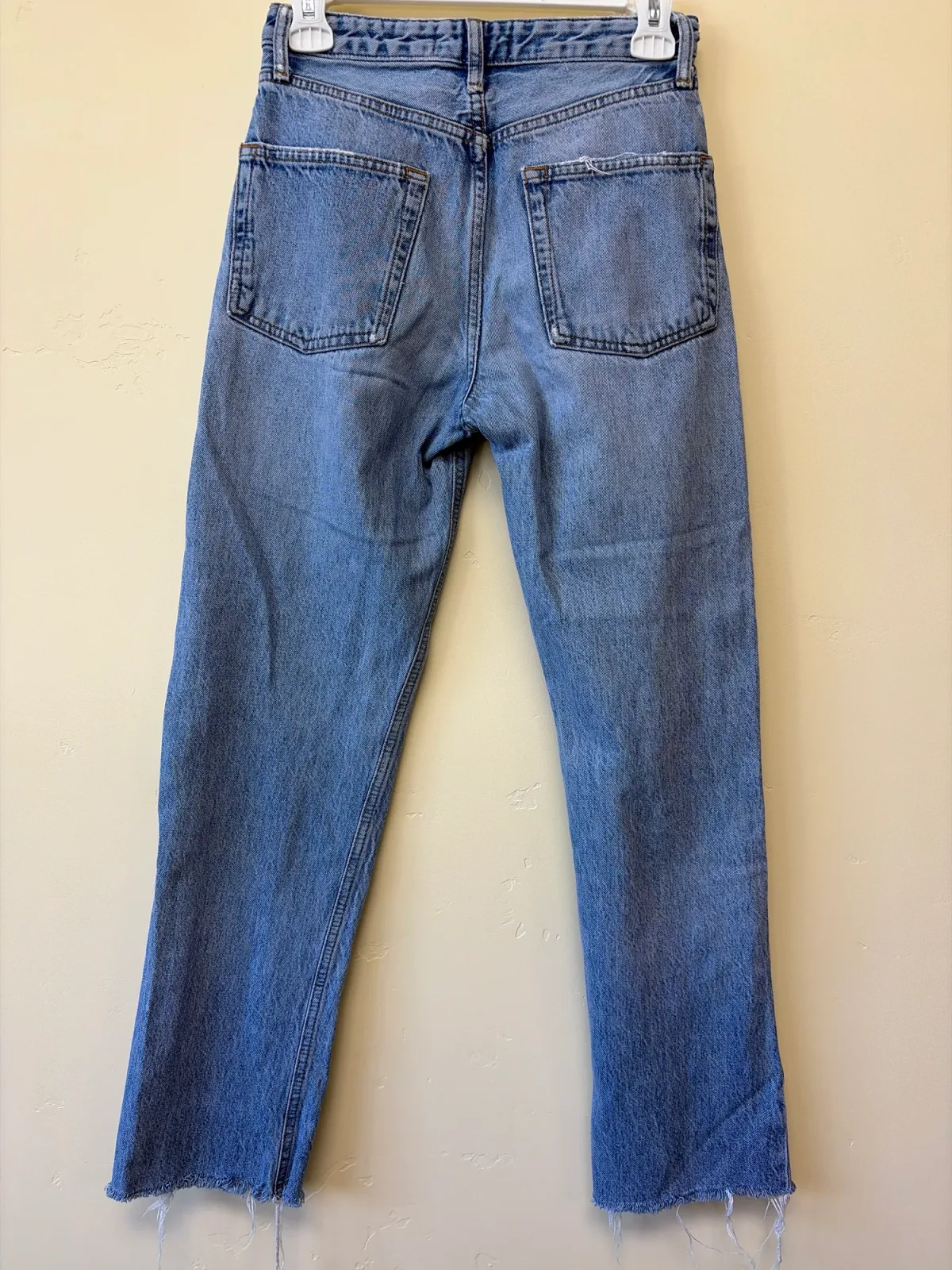 Zara Women's Light Wash Distressed High-Rise Straight Leg Jeans photo 3