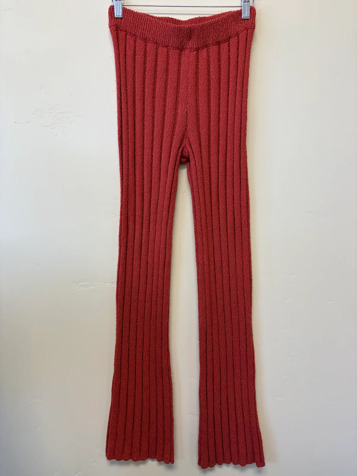 Free People FP Beach Wide-Ribbed Knit High-Rise Flare Lounge Pants - Women's Size XS photo 2