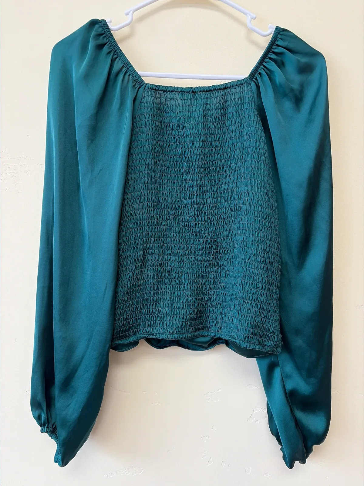 Böhme Square-Neck Ruched Satin Long-Sleeve Blouse - Size Small photo 3