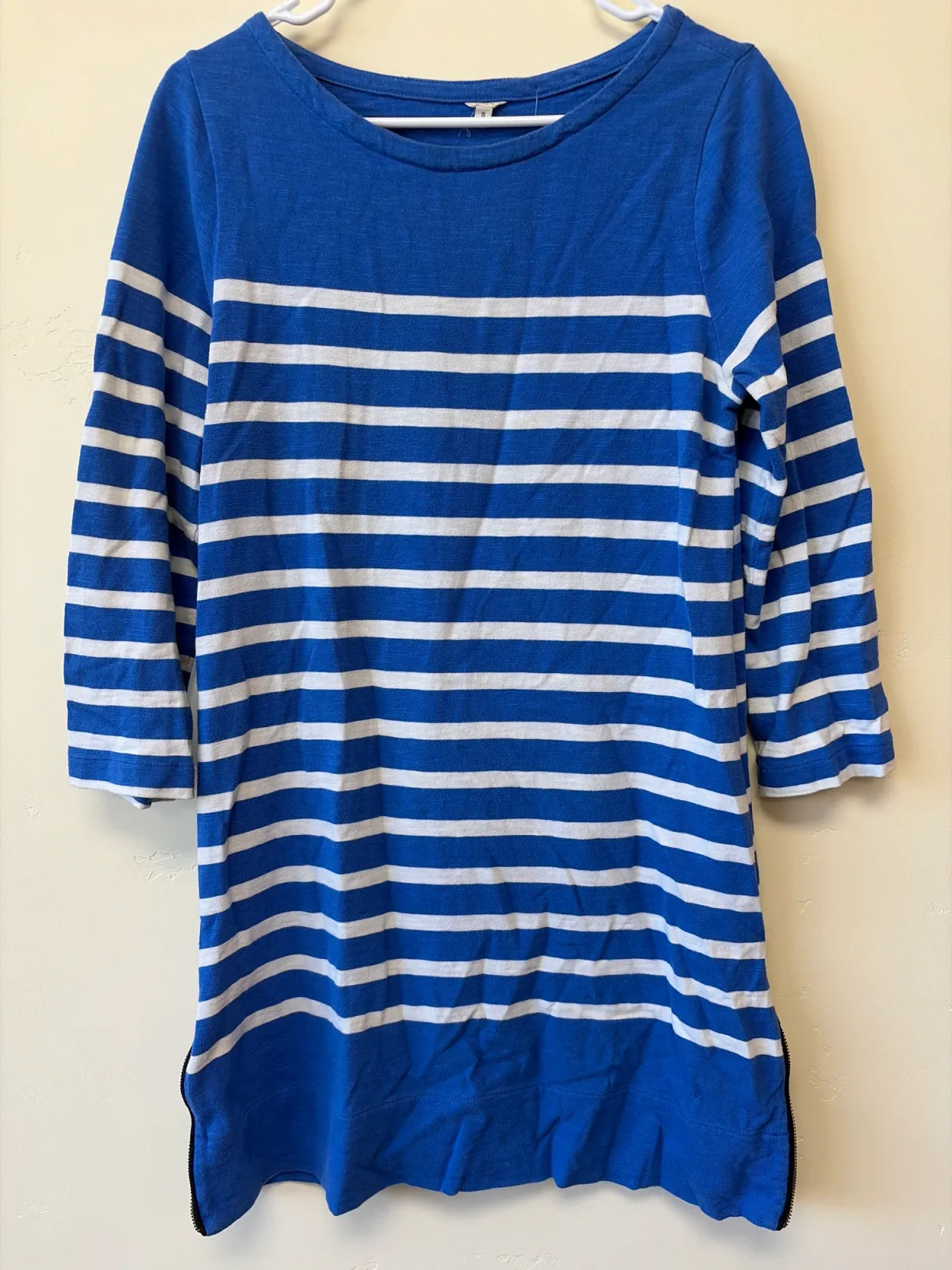 J.Crew Blue White Striped Boatneck Side Zipper Long Sleeve Tunic Top Size S photo 2