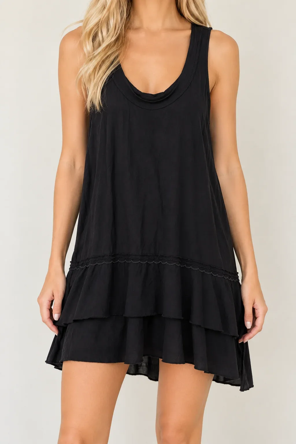 LOFT Ann Taylor Charcoal Gray Sleeveless Ruffle Tiered Drop Waist Dress Size S