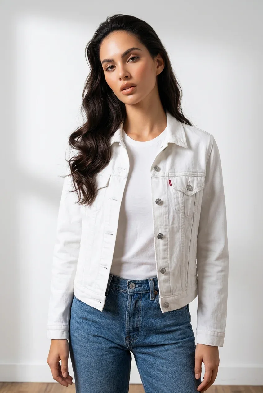 NWT Levi's Original White Denim Trucker Jacket - Size Small