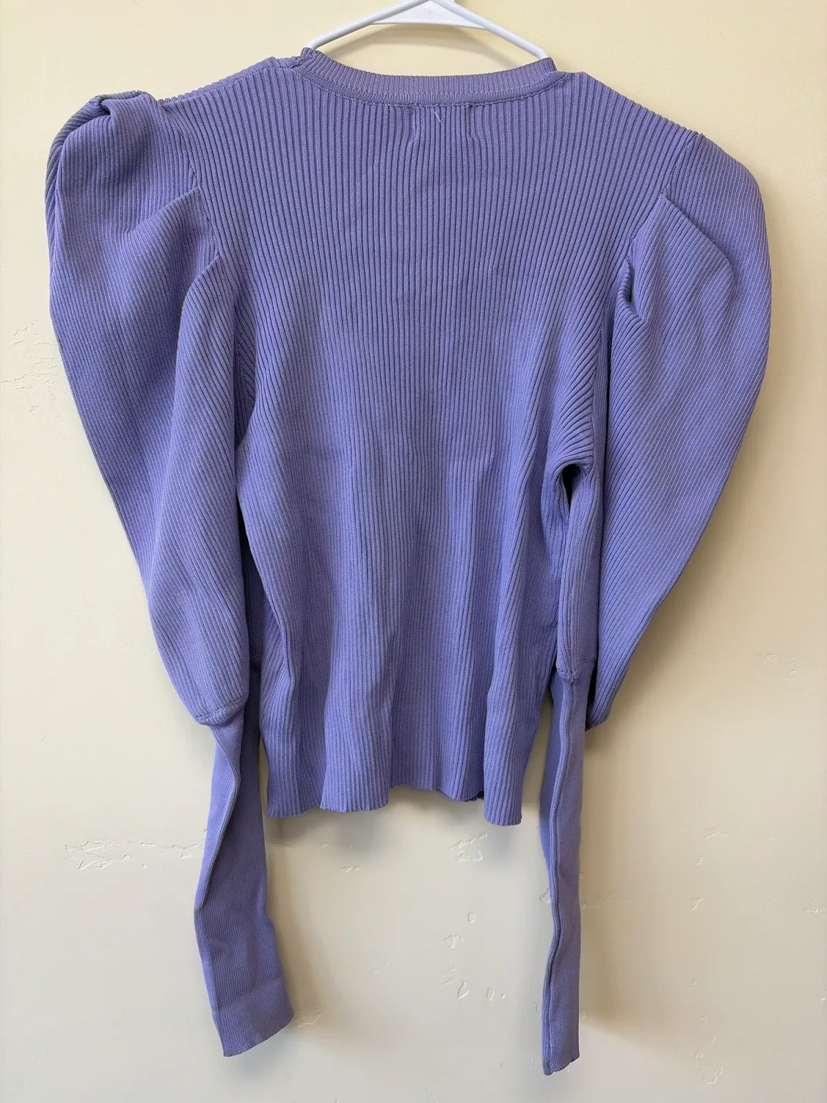 Milky & Honey Lavender Purple Ribbed Puff Sleeve Statement Knit Sweater Size M photo 3