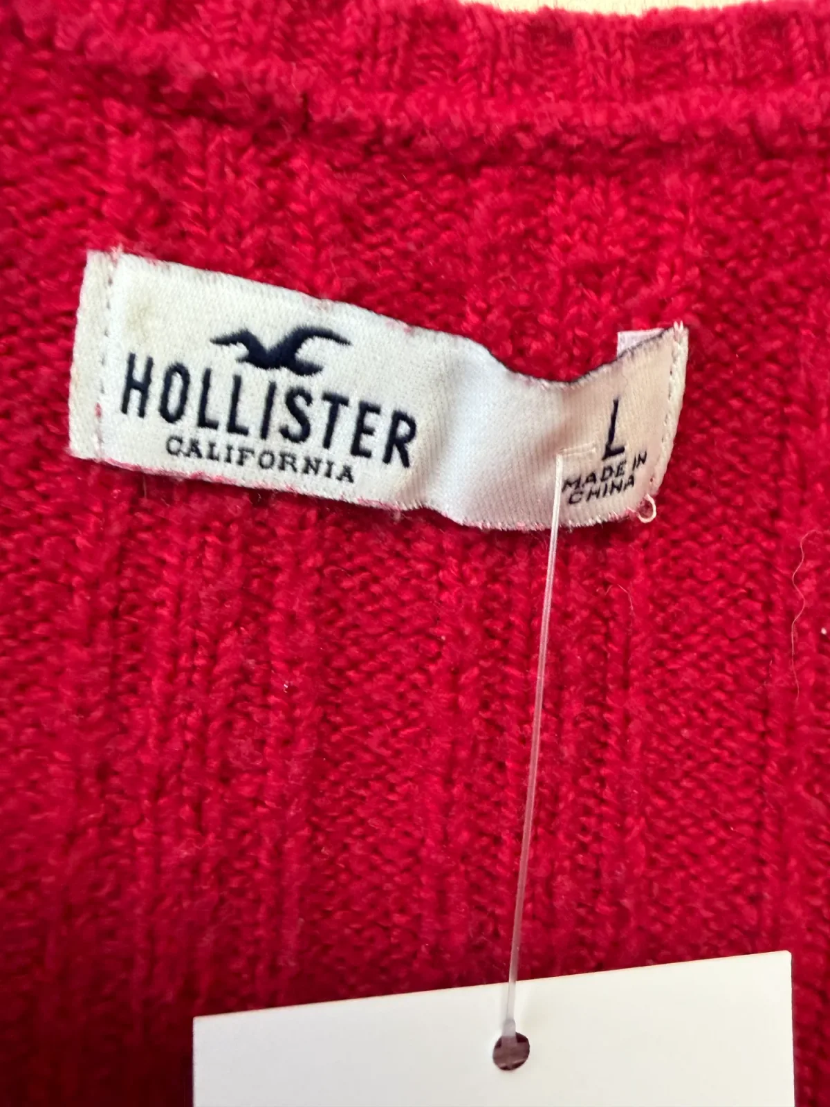 Hollister Women's Red Ribbed Knit Faux Wrap Long Sleeve Crop Sweater Size L photo 4