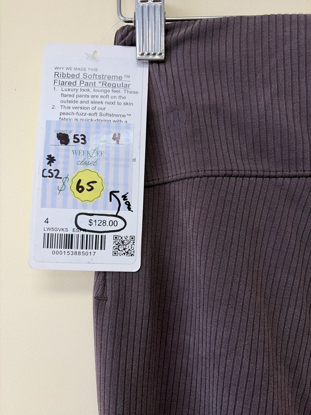 NWT Lululemon Ribbed Softstreme Flared Pant Regular "Espresso" - Size 4 photo 4