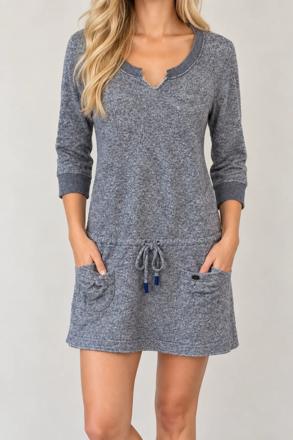 Quiksilver Women Playground Gray Terry Knit Drawstring Drop Waist Dress Size M