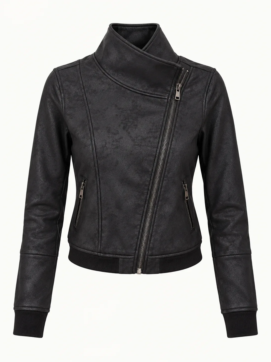 Böhme Women’s NWT Asymmetric Faux Leather Moto Jacket - Textured Black, Size Small