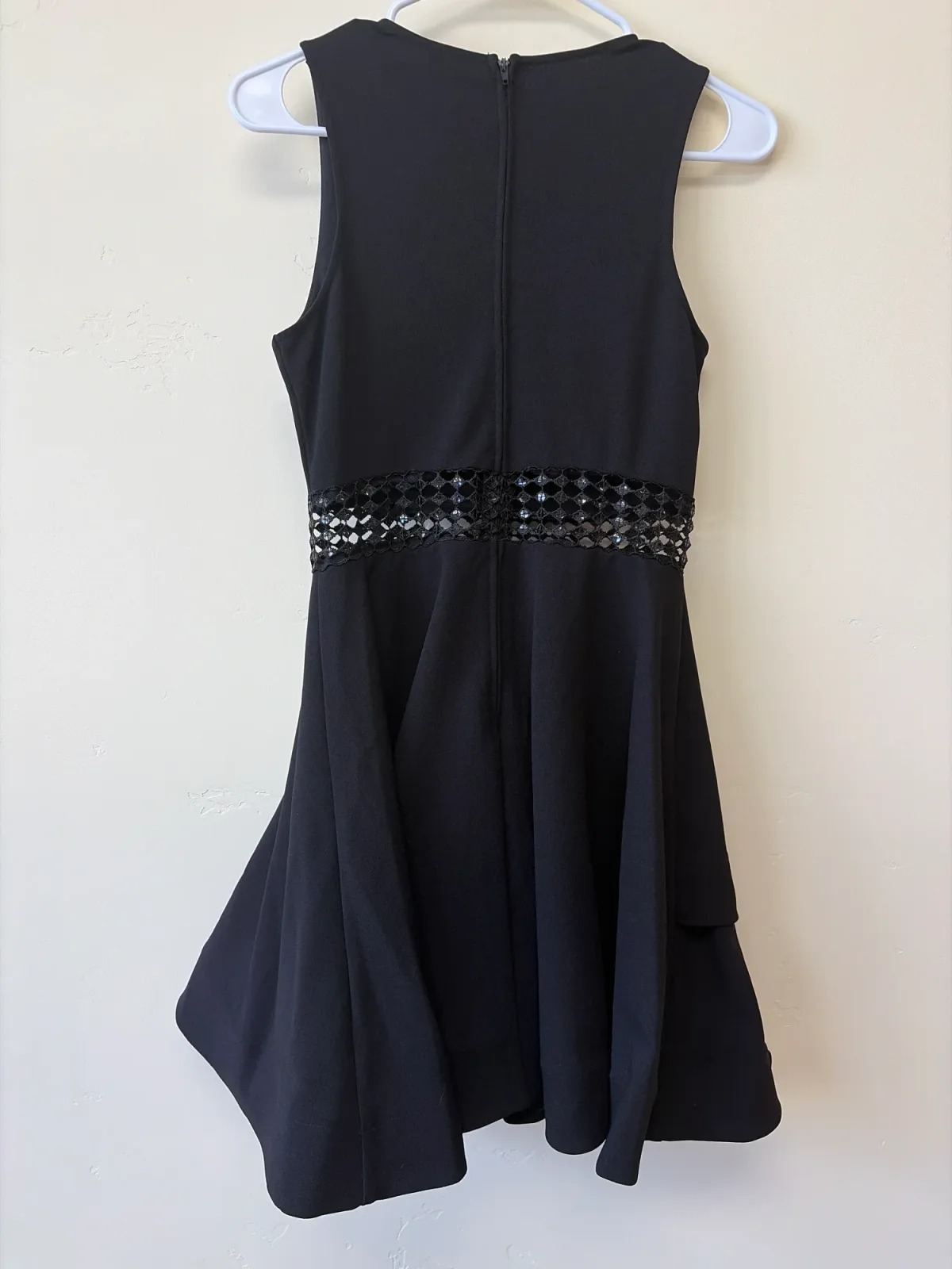 B. Darlin Black Beaded Rhinestone Waist Tiered Fit & Flare Cocktail Dress Size 7/8 photo 3