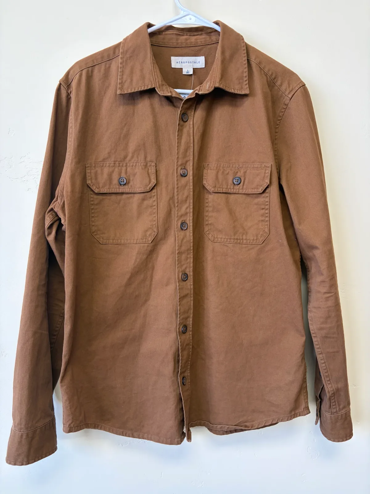 Aéropostale Men’s Canvas Utility Button-Down Shirt Jacket - Saddle Brown, Size Small photo 2