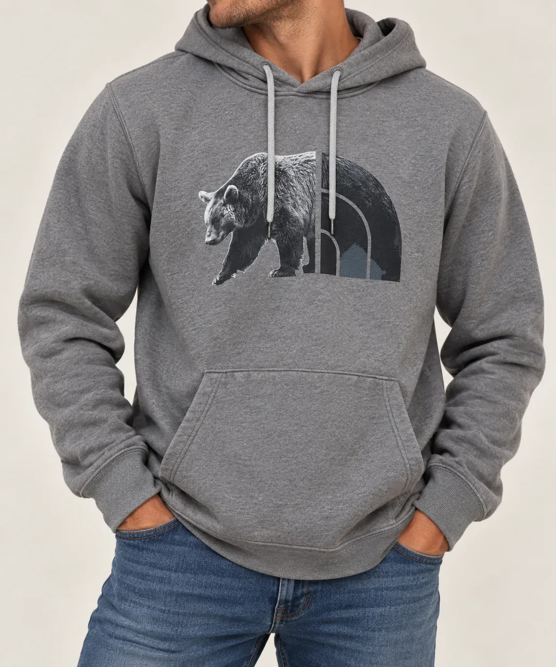 The North Face Men's Grizzly Bear Half Dome Graphic Hoodie Size Large Gray