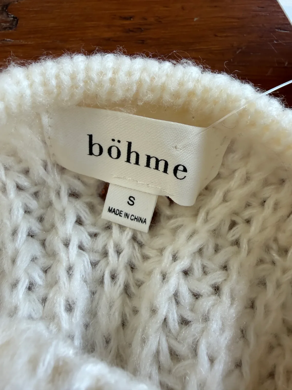 Böhme Women's Cream Off-White Low Scoop Back Open Stitch Cable Knit Sweater Size S photo 4