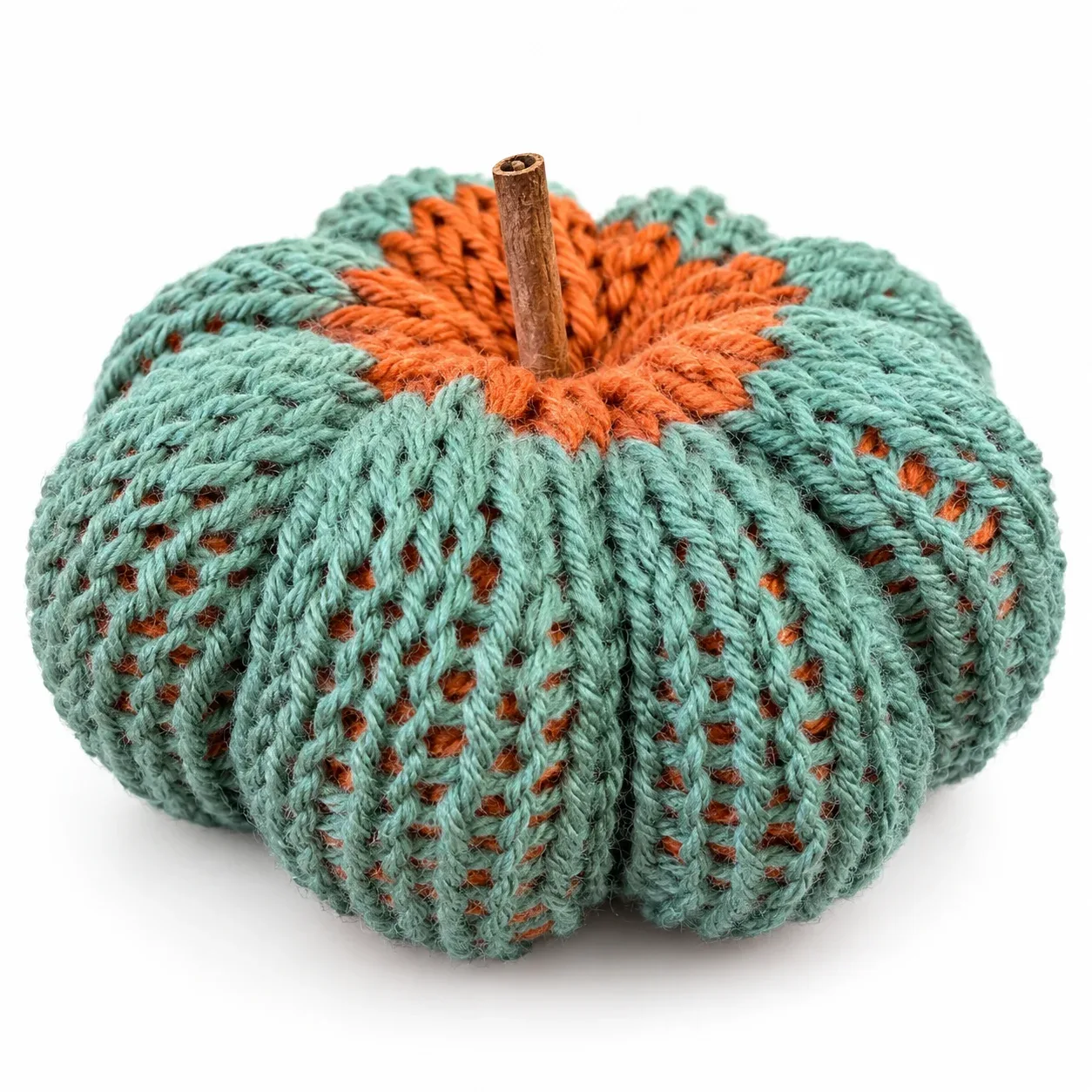Small Handmade Knit Pumpkin – Sage Green & Orange Fall Decor