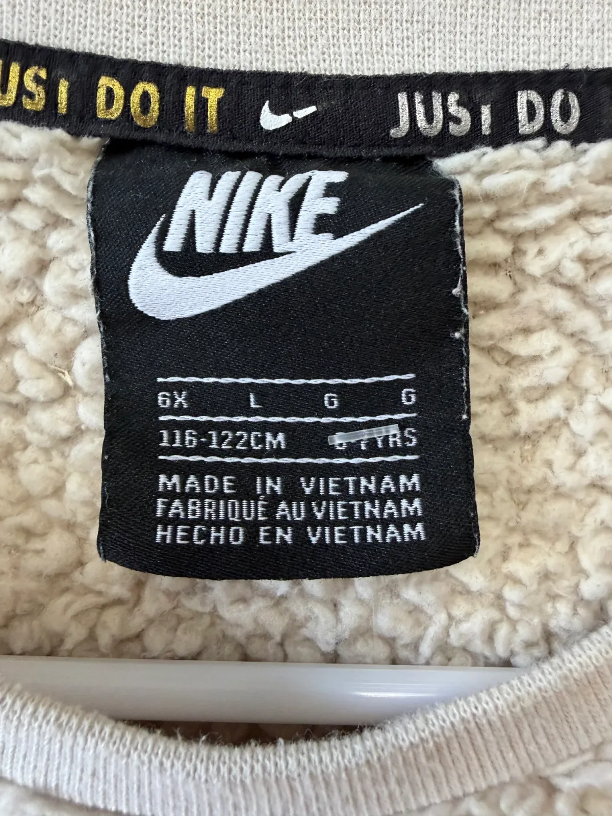 Nike Girls’ Plush Sherpa Fleece Teddy Crewneck Sweatshirt - Off-White Oatmeal, Size 6X photo 4