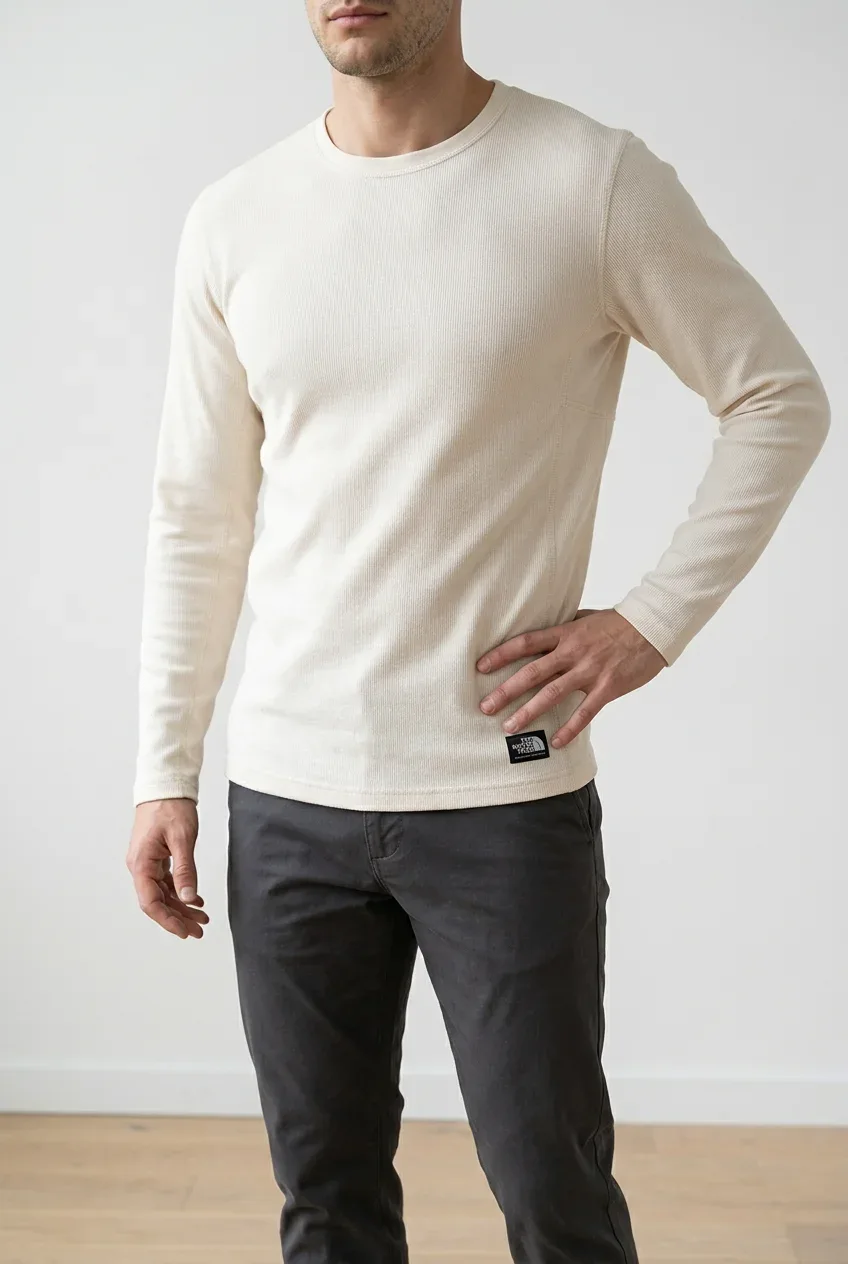The North Face Mens Long Sleeve Base Layer Shirt Off White Cream