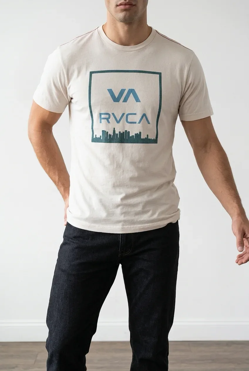 RVCA Men's Off-White City Skyline Box Graphic T-Shirt — Size Medium