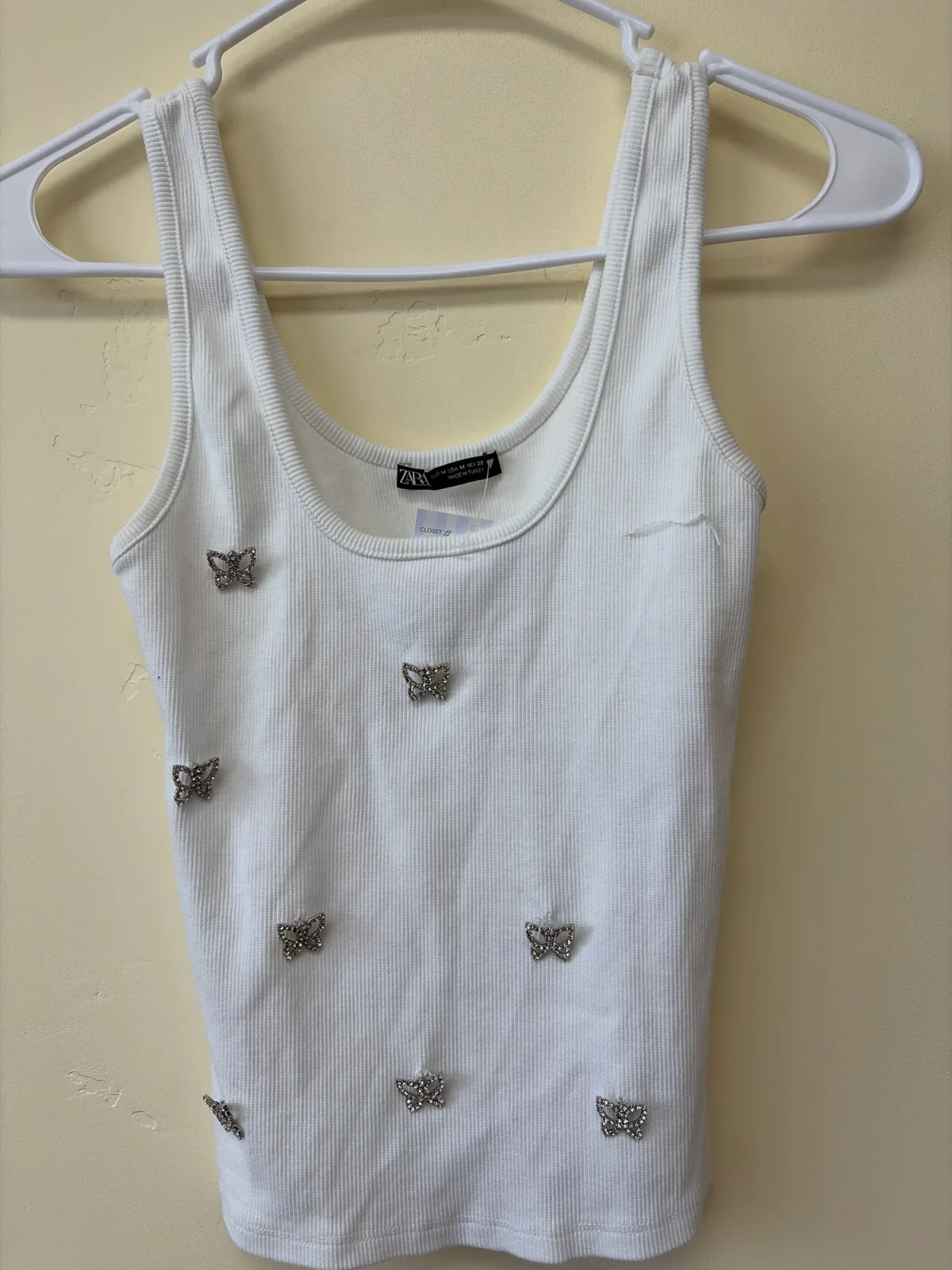 Zara Y2K Ribbed Tank Top with Rhinestone Butterfly Details photo 2