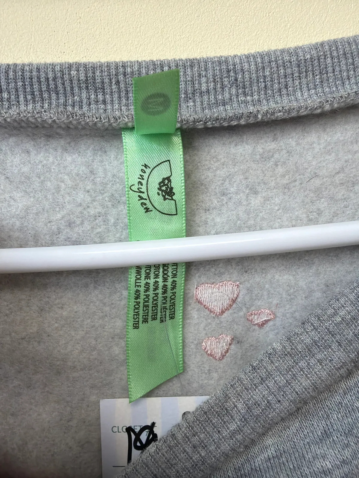Honeydew Intimates Over The Moon Heather Grey Pink Embroidered Heart Sweatshirt photo 4