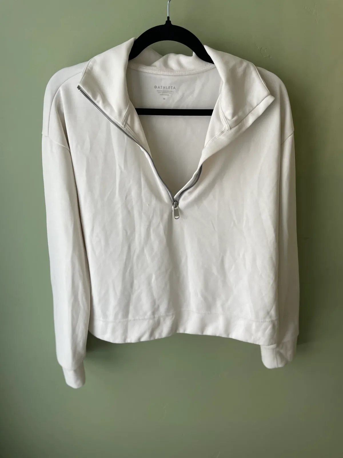Athleta Women's Seasoft 1/4 Zip Crop Long Sleeve Sweatshirt Off-White Size M photo 2