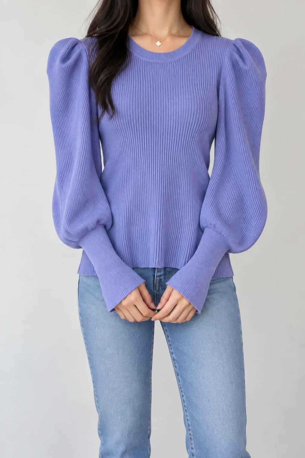 Milky & Honey Lavender Purple Ribbed Puff Sleeve Statement Knit Sweater Size M