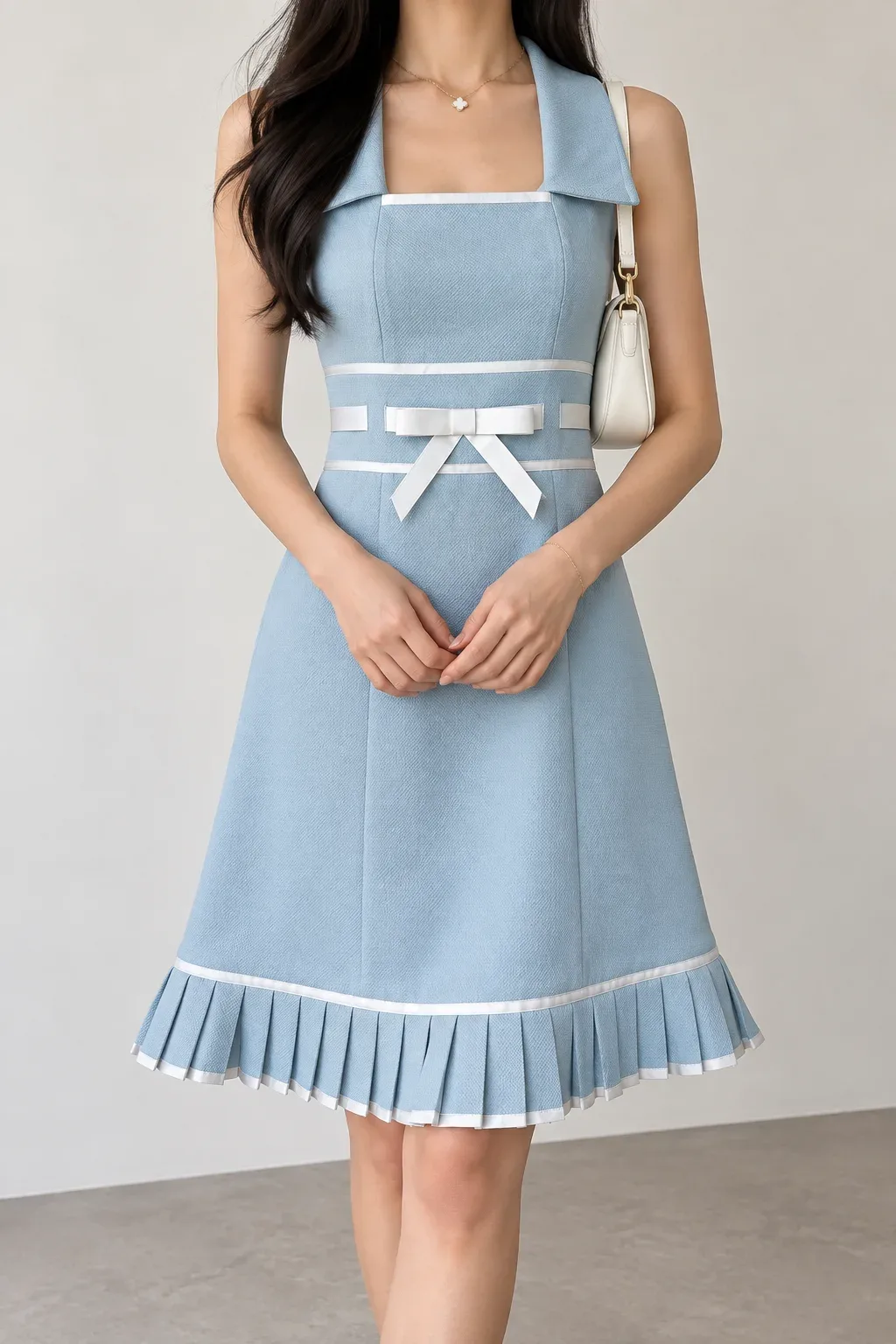 London Times Vintage Style Mint Green Textured Pleated Hem Bow Sheath Dress Size 8