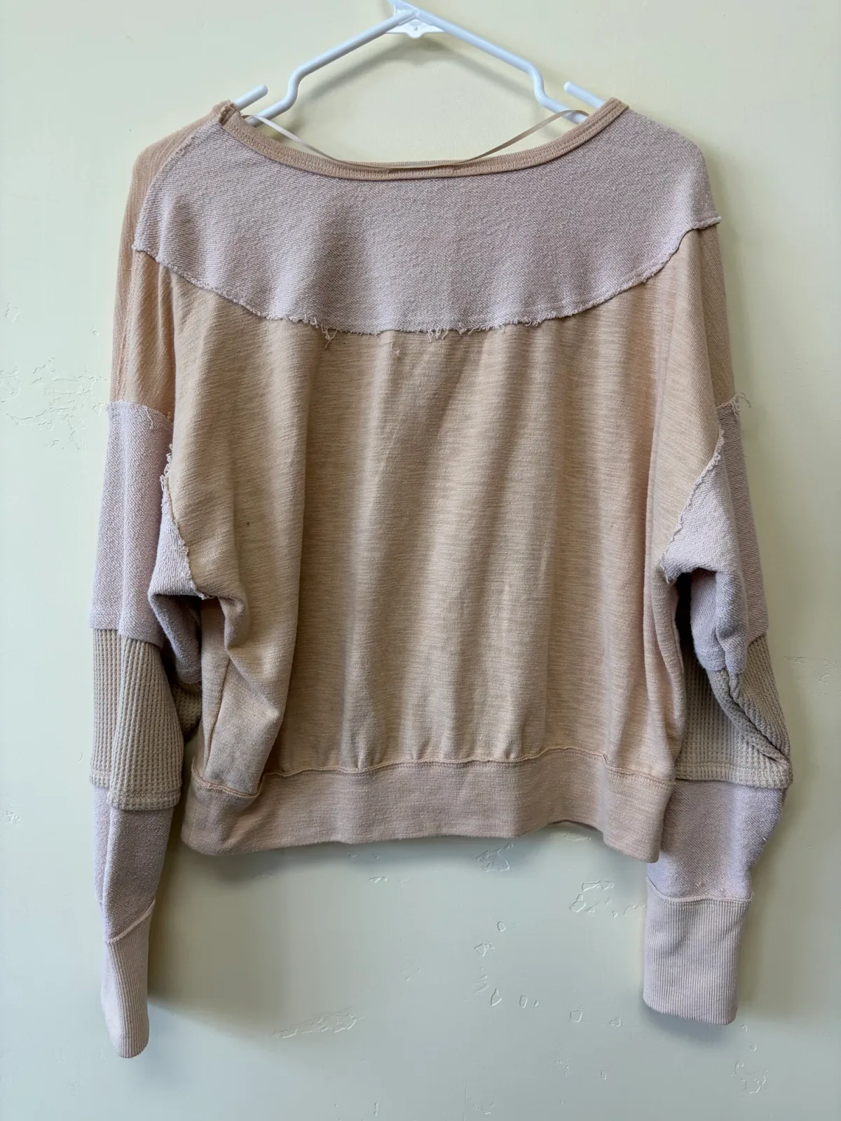Böhme Women's Blush Pink Beige Mixed Media Patchwork Sweatshirt Thumbholes Size XS photo 2
