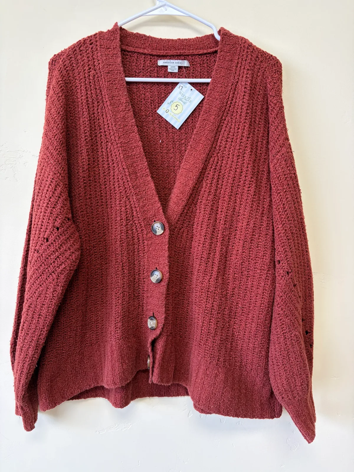 American Eagle Women's Rust Red V-Neck Button-Front Cardigan Sweater Size M photo 2
