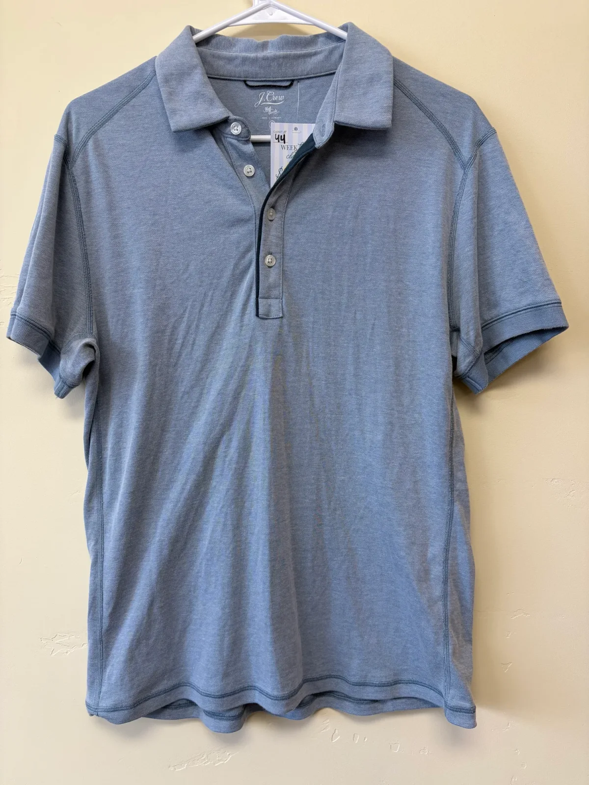 J.Crew Mens Textured Short Sleeve Polo Shirt Heathered Blue Gray photo 2