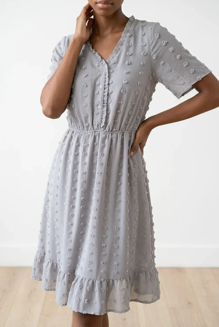 Polagram Swiss Dot Ruffle-Trim V-Neck Mini Dress - Size Small
