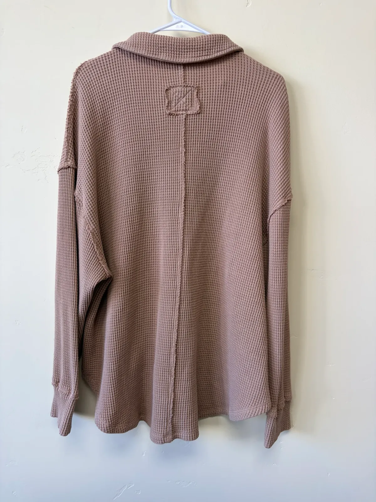 Aerie Women’s LumberJane Oversized Waffle Knit Polo Henley Sweatshirt - Mauve Taupe, Size XL photo 3