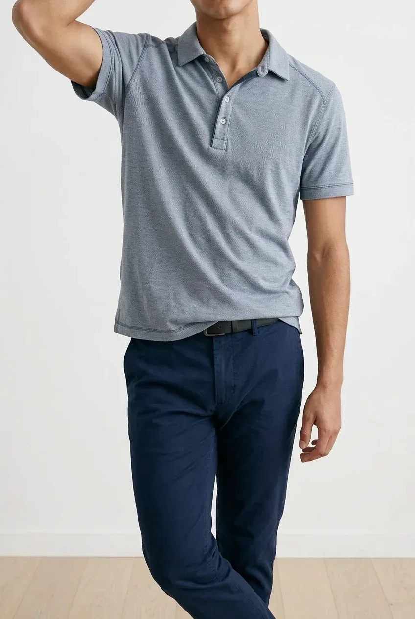 J.Crew Mens Textured Short Sleeve Polo Shirt Heathered Blue Gray