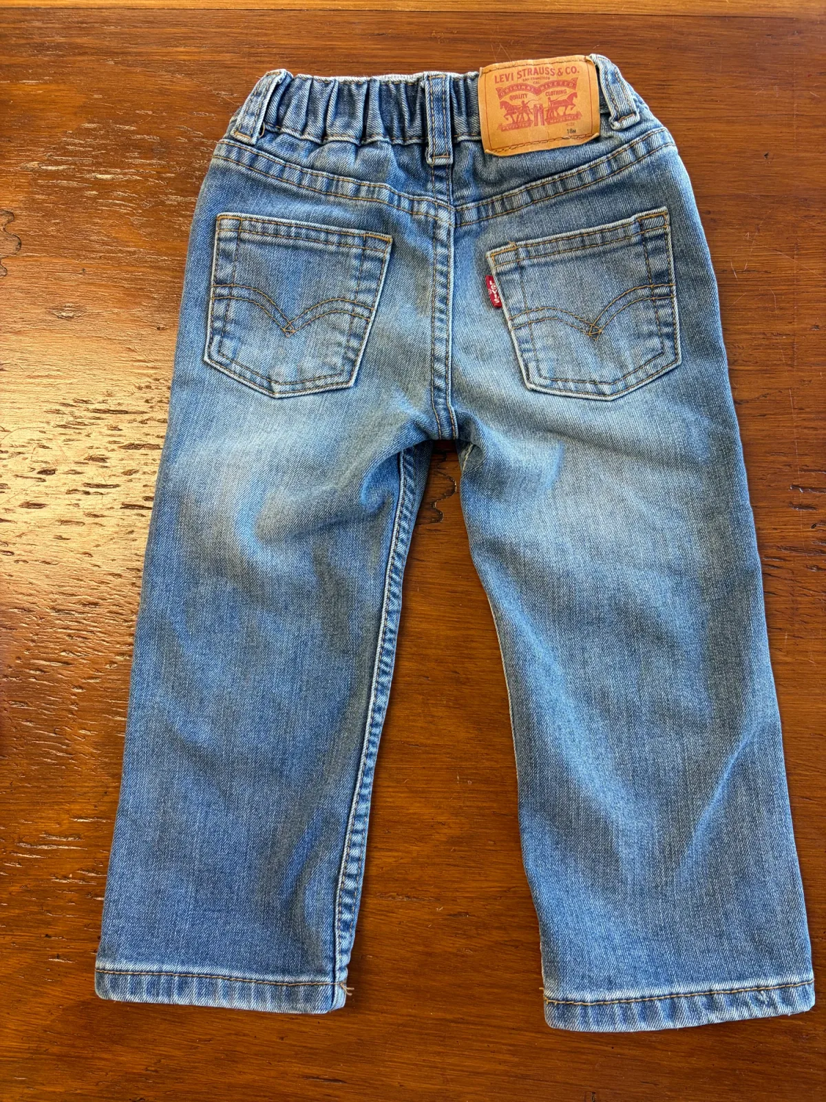 Levi’s Toddler Boys 514 Straight Distressed Knit Waist Jeans - Medium Wash, Size 18M photo 3