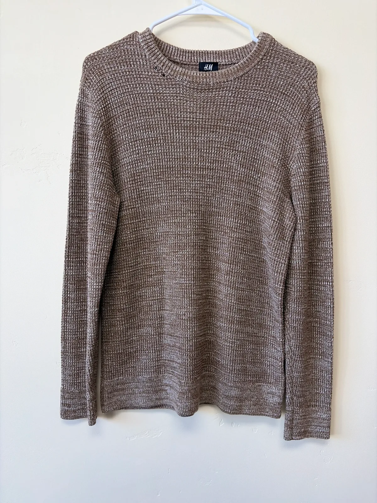 H&M Men's Brown Melange Waffle Knit Crewneck Sweater — Size Small photo 2