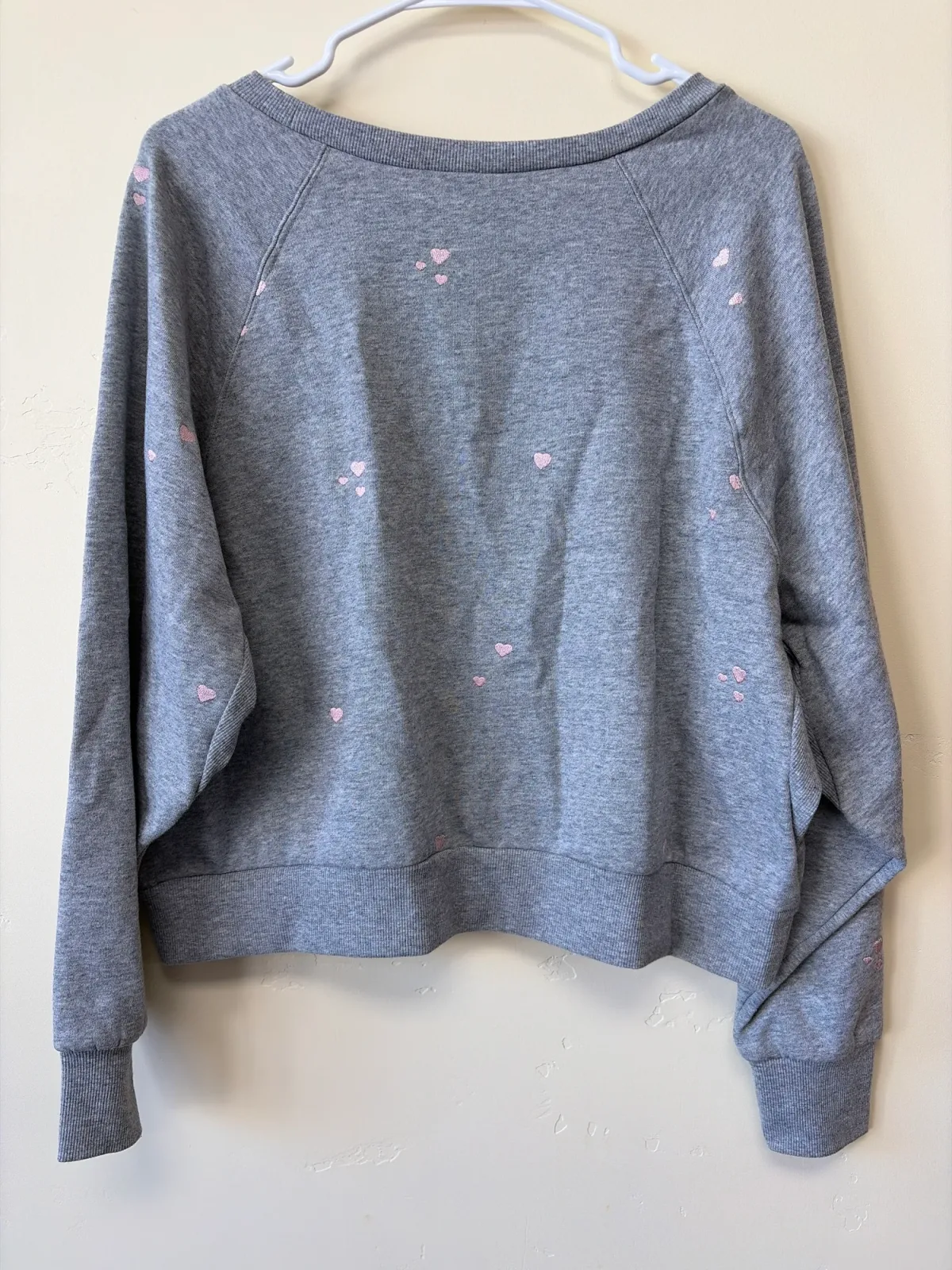 Honeydew Intimates Over The Moon Heather Grey Pink Embroidered Heart Sweatshirt photo 3