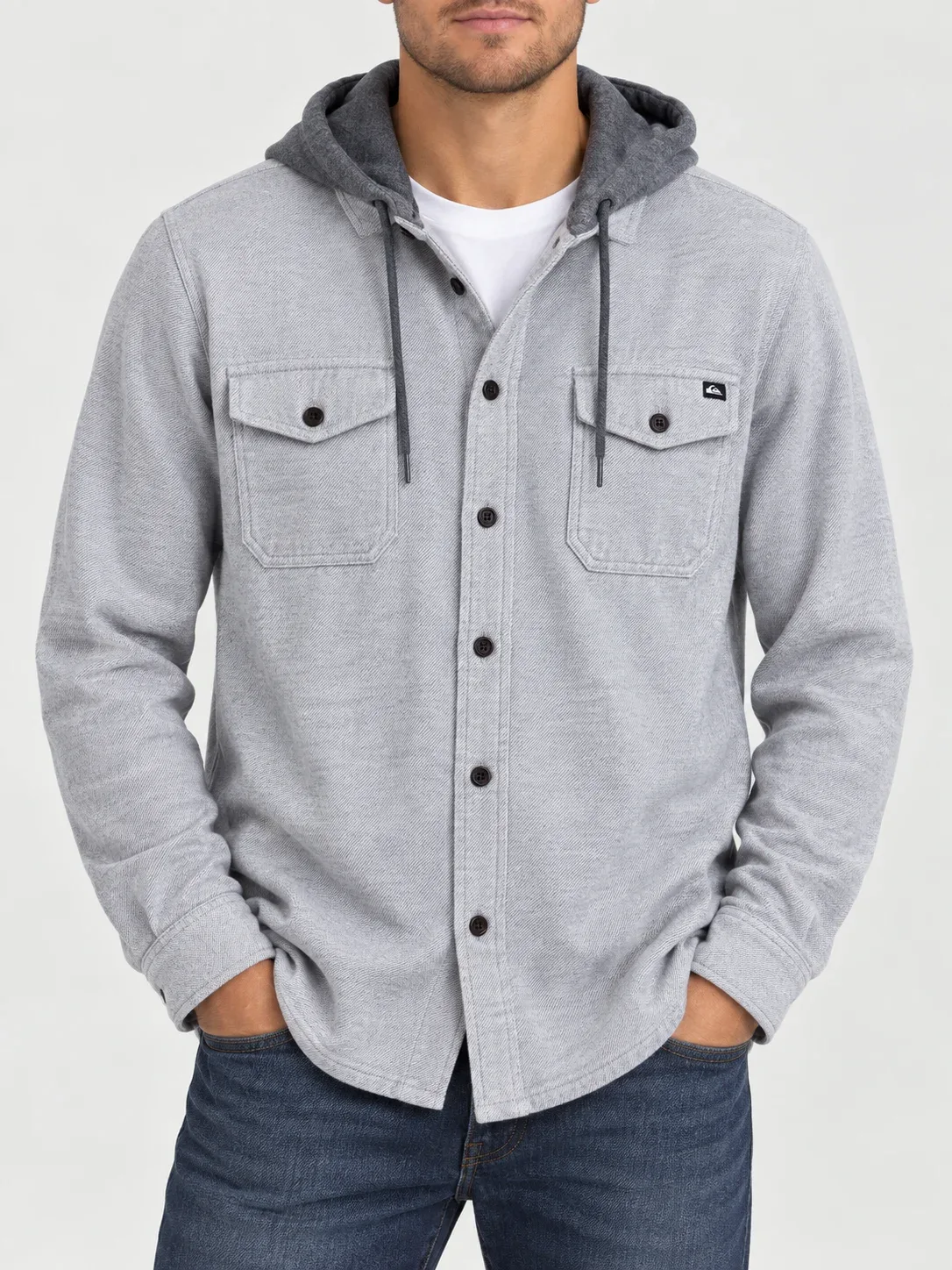 Quiksilver Men's Hooded Flannel Button Up Shirt Jacket Gray Charcoal Size M