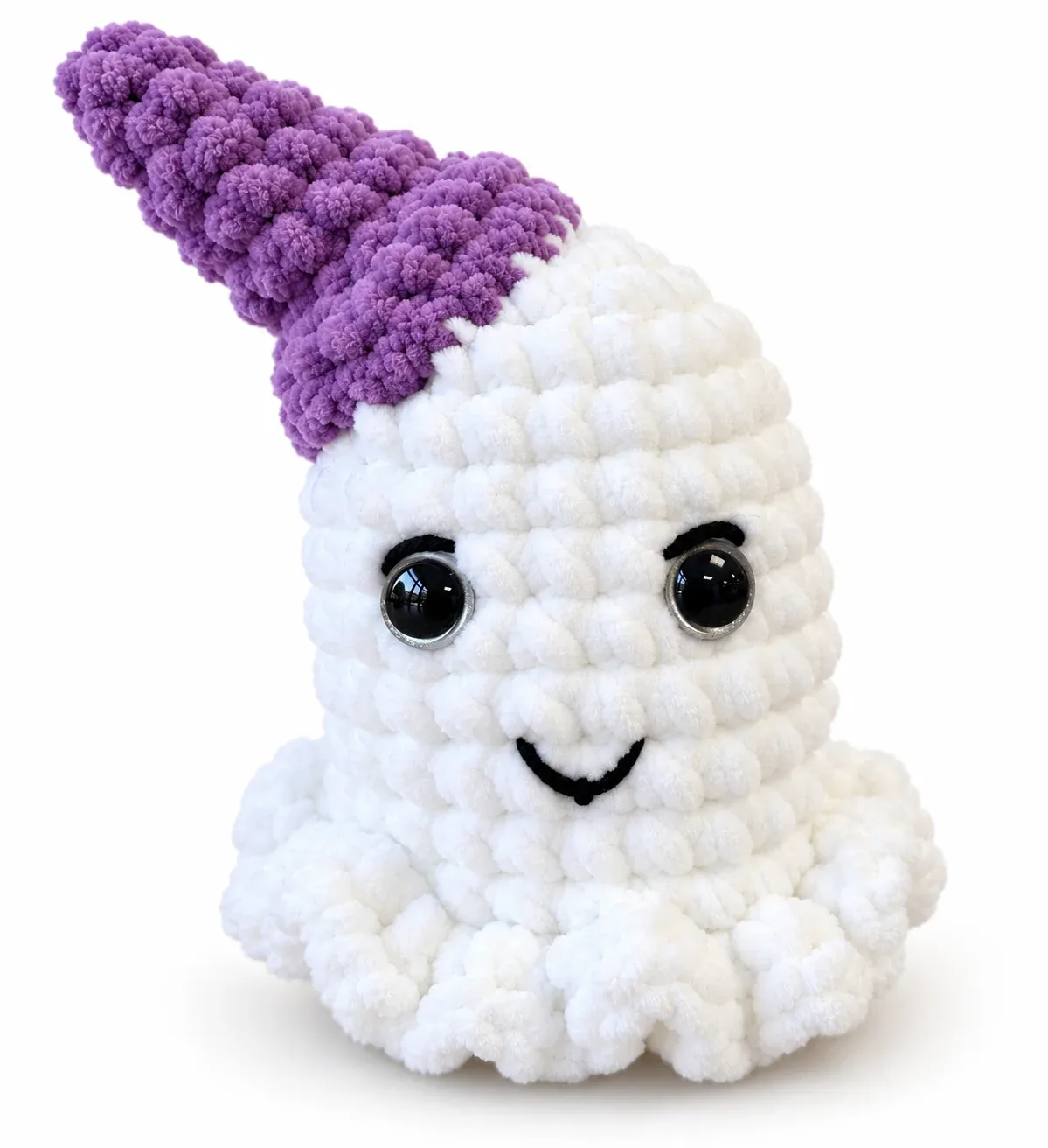 Handmade Crochet Ghost with Purple Witch Hat – Halloween Plush