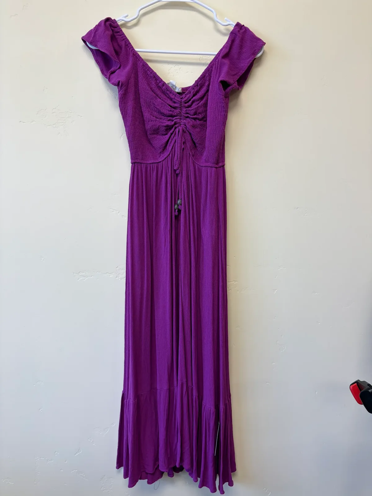 Dress Day Women's Smocked Ruched Ruffle Hem Maxi Dress Magenta Purple Size S photo 2